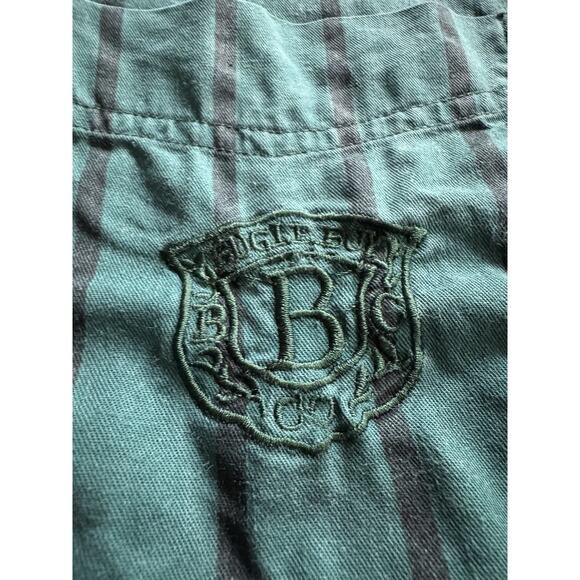 Vintage Bugle Boy Co. Striped Button Down Shirt Men’s L Faded Green Crest Logo - Picture 8 of 9